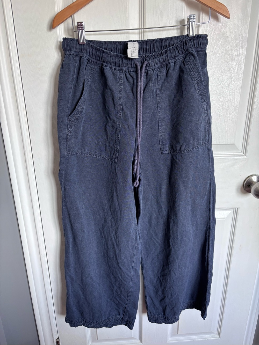 Joie Linen Blend Wide-Leg Drawstring Pants -Size Medium Blue